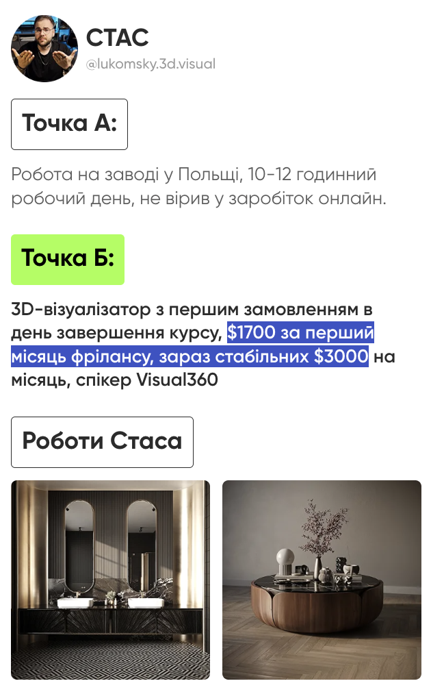Кейс — Стас · $1700 у перший місяць, зараз $3000/міс